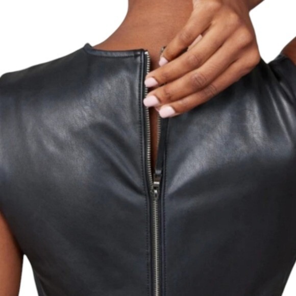 Spanx Luxe Black Faux Leather Dress Sleeveless Sheath S Bodycon Goth Party Biker - Picture 10 of 16